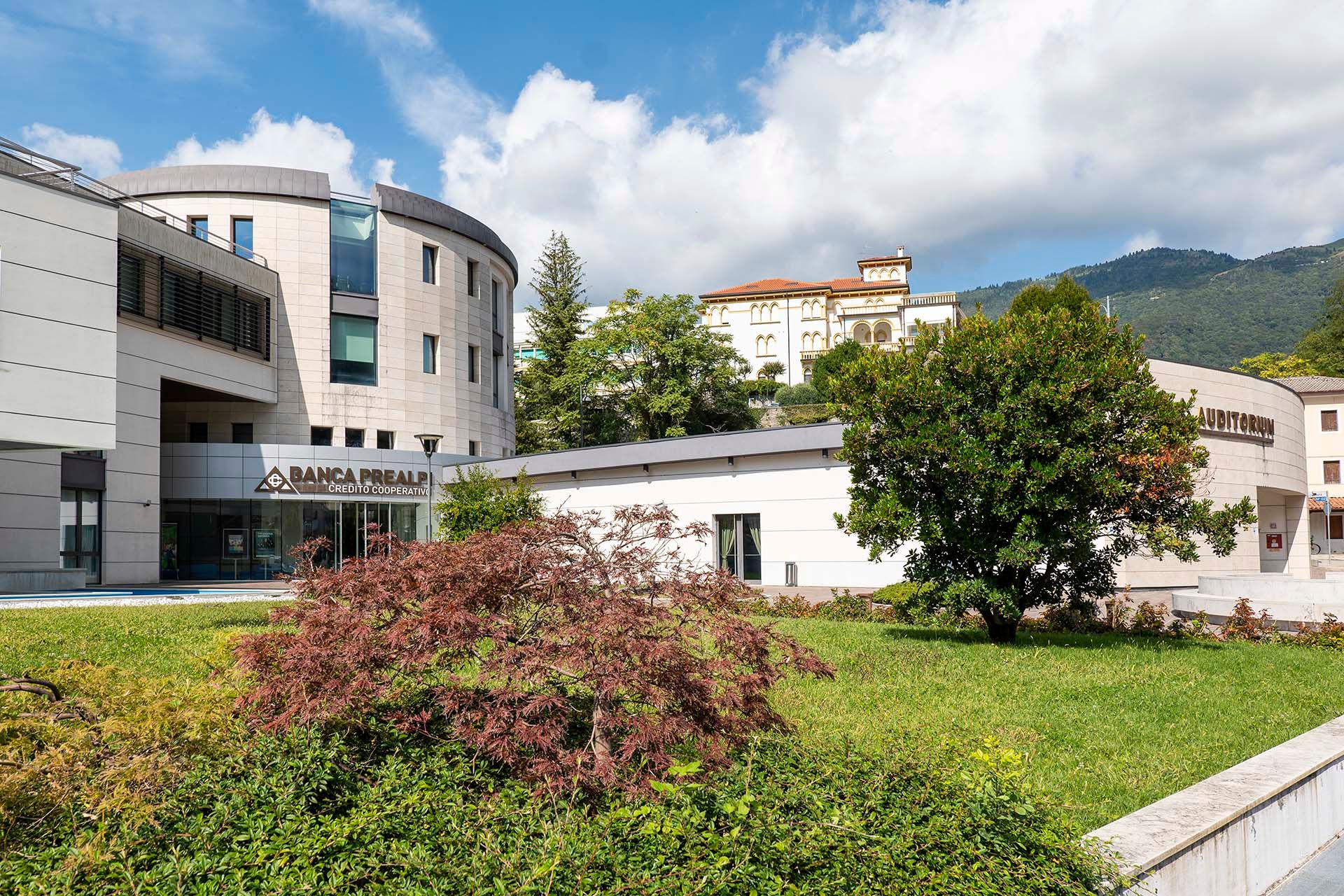 Foto realizzazione area verde per committente Banca Prealpi San Biagio sede centrale di Tarzo