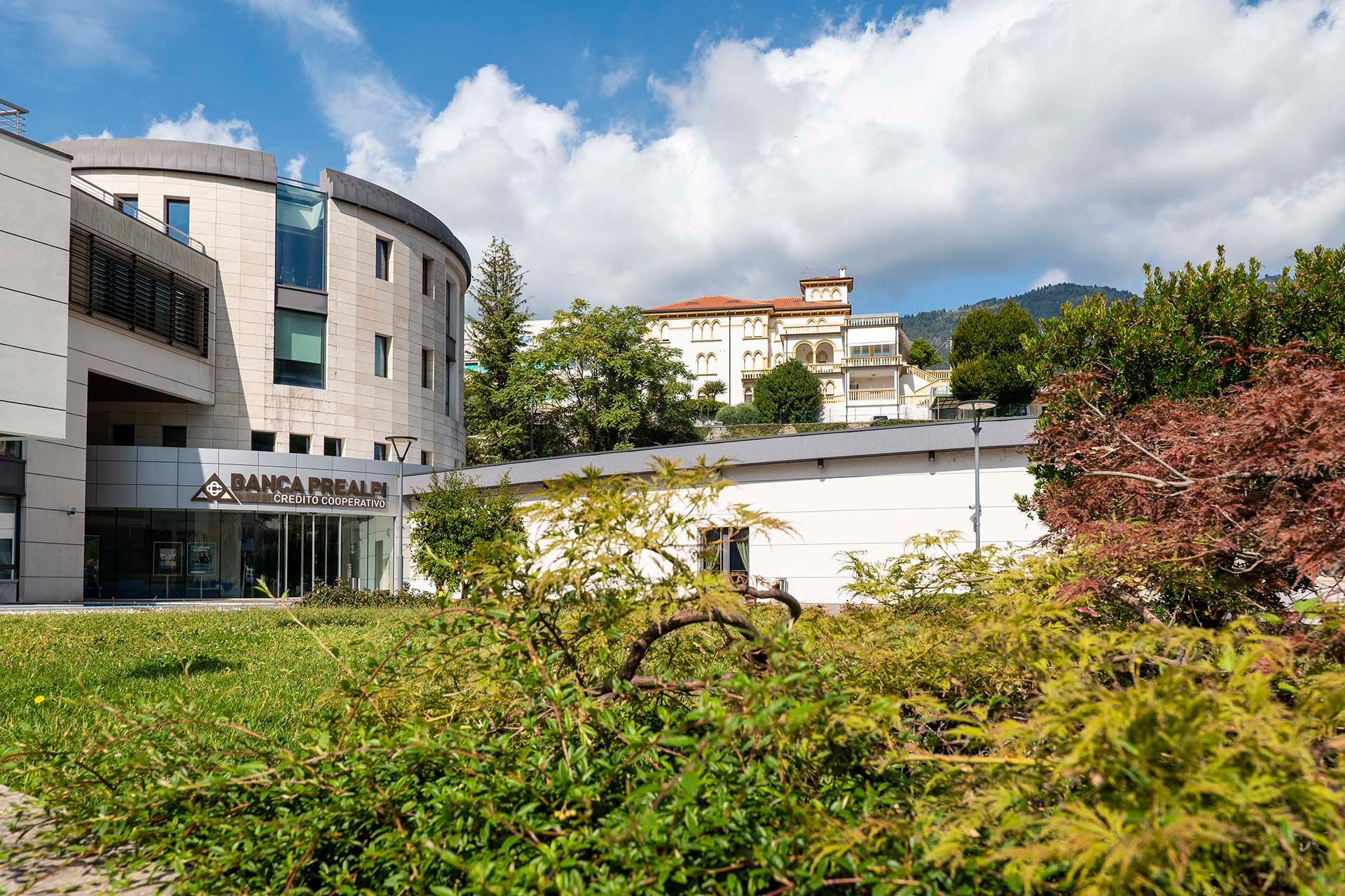 Foto realizzazione area verde per committente Banca Prealpi San Biagio sede centrale di Tarzo